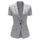 YYNUDA Women's Short Sleeve Blazer Chic Formal Casual Smart Plaid Ladies Blazer Jacket Grey