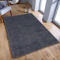 Viva Rugs Shaggy Rug Dark Grey Charcoal HEAVY for Bedroom Living Room NON-SHEDDING Fluffy Carpet 45mm Long Pile Small Modern Plain Mat (Dark Grey Shaggy Rug, 80x150cm (2'6''x4'9''))