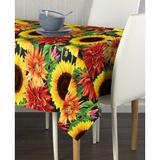 August Grove® Boyuan Sunflower Garden Milliken Signature Tablecloth Polyester in Gray/Red/Yellow | 60 D in | Wayfair