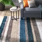 Black/Blue 60 x 0.91 in Area Rug - Langley Street® City Striped Shag Tufted Performance Brown/Teal/Blue Rug | 60 W x 0.91 D in | Wayfair