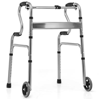 Costway Aluminum Heavy-Duty Folding Wheeled Stand-Assist Walker-Gray