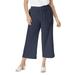 Plus Size Women's Wide Leg Linen Crop Pant by Jessica London in Navy (Size 20 W)