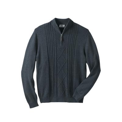 Men's Big & Tall Shoreman's Quarter Zip Cable Knit Sweater by Liberty Blues in Heather Navy (Size 6XL)
