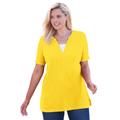 Plus Size Women's Split-Neck Henley Thermal Tee by Woman Within in Primrose Yellow (Size 26/28) Shirt