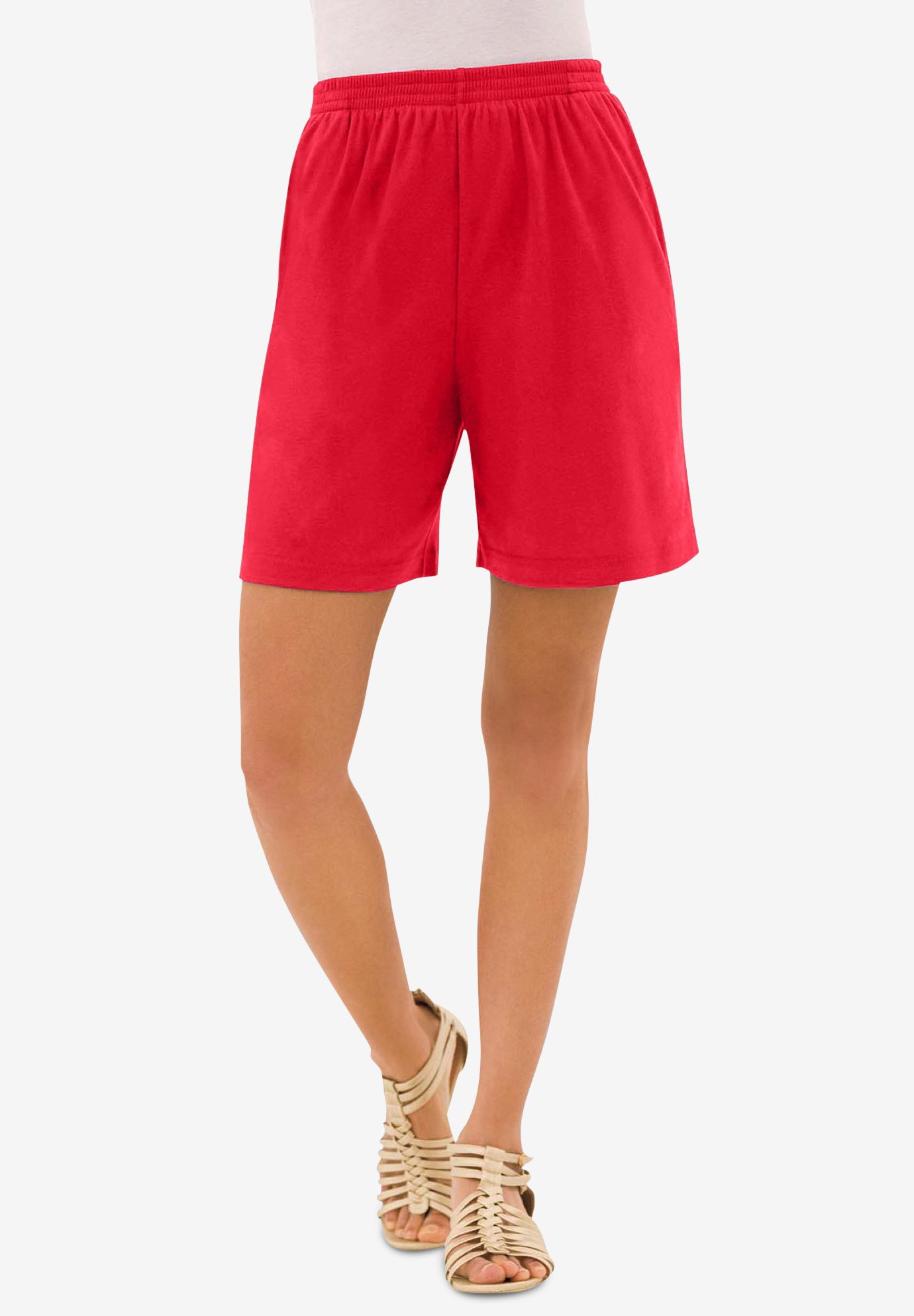 Plus Size Women's Plus Size Soft Knit Pull-On Short by Roaman's in Vivid Red (Size 5X) Pull On Elastic Waist