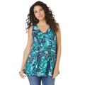 Plus Size Women's Swing Ultimate Tank by Roaman's in Turquoise Tropical Leaves (Size 42/44) Top