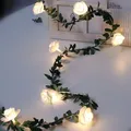 Guirxiété Lumineuse LED Rose Fleur Vigne Décoration Cuir oral elu Vert Batterie USB Solaire 693