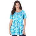 Plus Size Women's Swing Ultimate Tee with Keyhole Back by Roaman's in Ocean Graphic Leaves (Size 5X) Short Sleeve T-Shirt