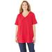 Plus Size Women's Suprema® Short Sleeve V-Neck Tee by Catherines in Classic Red (Size 1X)