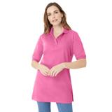 Plus Size Women's Oversized Polo Tunic by Roaman's in Vintage Rose (Size 30/32) Short Sleeve Big Shirt