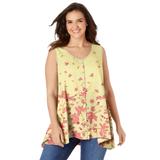 Plus Size Women's High-Low Button Front Tank by Woman Within in Banana Graduated Floral (Size 4X) Top