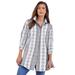 Plus Size Women's Kate Tunic Big Shirt by Roaman's in White Black Stripe (Size 40 W) Button Down Tunic Shirt