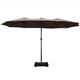 Parasol, Beach Umbrella Double-headed, 4.6M Beach Parasol, Garden Umbrella with Base, Water Resistant Table Parasol Umbrella, Garden Outdoor Parasol with 12 Sturdy Ribs for Beach/Pool/Patio (Khaki)