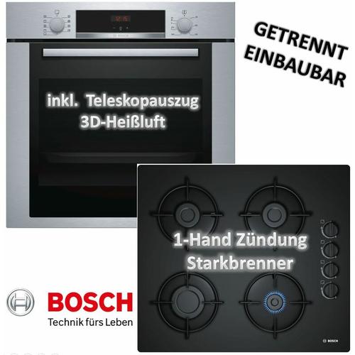 Bosch - Backofen HBA3140S0 mit Gaskochfeld POP6B6B10 - schwarz, autark, 60 cm breit