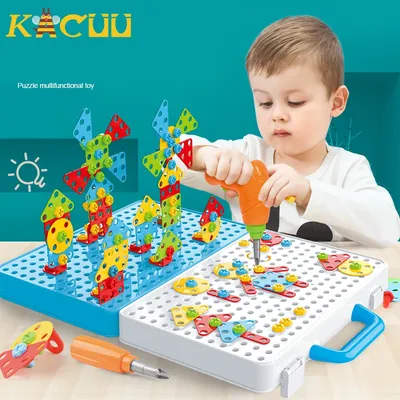 Perceuse électrique pour enfants vis mosaïque créative jouets de puzzle briques de construction