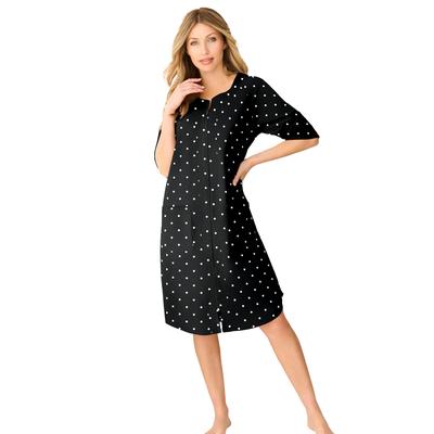 Plus Size Women's Short French Terry Zip-Front Robe by Dreams & Co. in Black Dot (Size 2X)