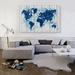 ARTCANVAS Navy Blue Gray World Map - Wrapped Canvas Graphic Art Print Metal in Blue/Gray | 40 H x 60 W x 1.5 D in | Wayfair ACIMAP11-1L-60x40