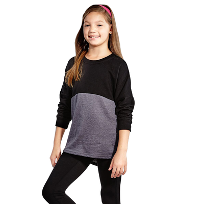Soffe S5353GP Girls Fan wear Crew T-Shirt in Black/Gray Heather size Medium | Cotton/Polyester Blend
