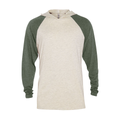 Platinum P909T Adult Tri-Blend Raglan Hoodie T-Shirt in Oatmeal/Moss size XS | Ringspun Cotton