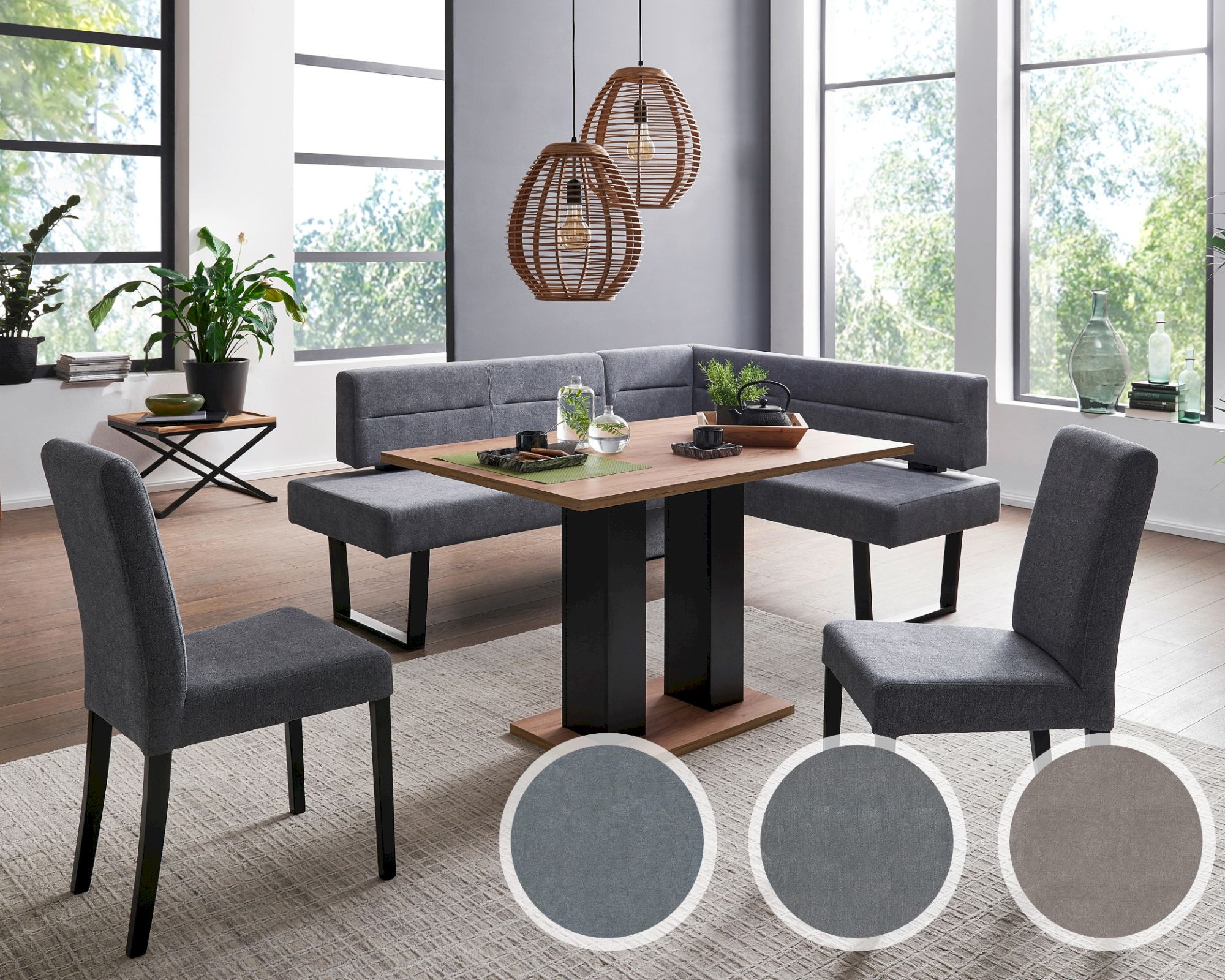 Schösswender »Martina« Eckbankgruppe Eckbank 195x155 cm / Säulentisch Mod. Martina 120x80 ohne Auszug / 2 Stühle Mod. Martina 100 / Bezug