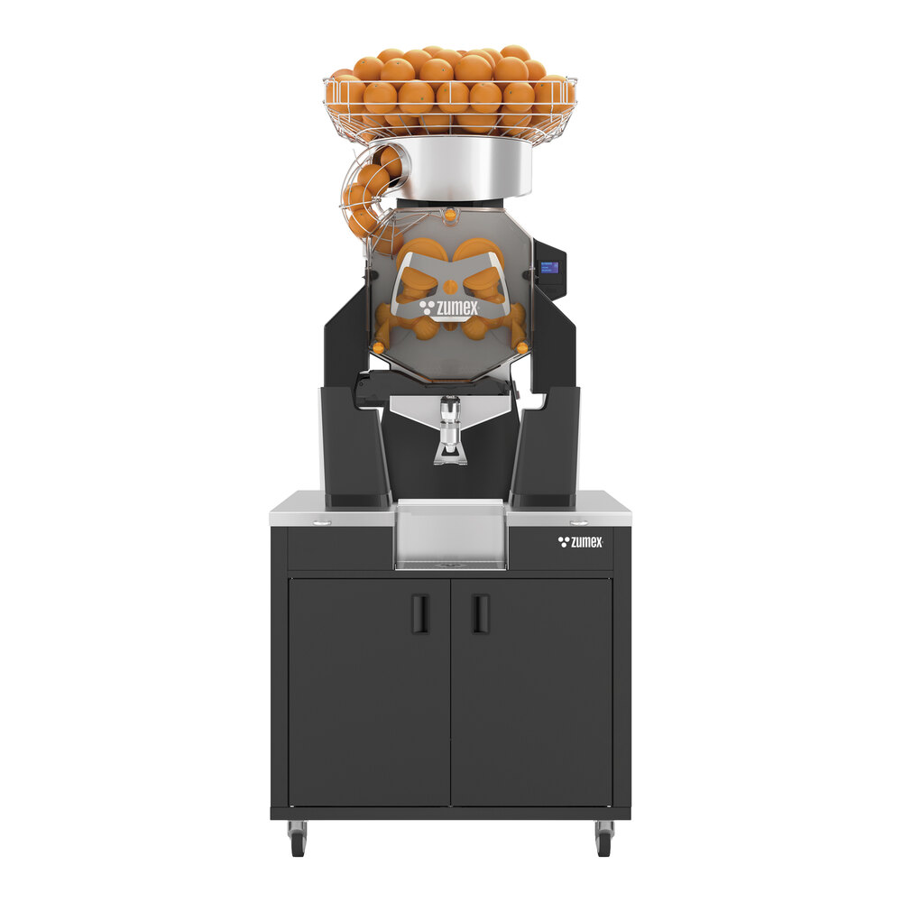 Zumex 08827 Speed S+ Self Service All-in-One High Capacity Automatic Feed Juicer with Wide Black Podium - 40 Fruits / Minute