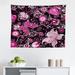 East Urban Home Ambesonne Floral Tapestry, Oriental Ornamental Flowers & Butterflies Design On Dark Background | 23 H x 28 W in | Wayfair