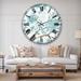 East Urban Home Teal Cherry Blossoms I - Traditional wall clock Metal in Blue/White | 29 H x 29 W x 1 D in | Wayfair