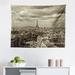 East Urban Home Paris Tapestry, City Skyline Of Eiffel & Dark Cloudy Weather Capital France Region Historical Retro | 23 H x 28 W in | Wayfair