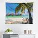 East Urban Home Beach Tapestry, Hammock Under Palm Leaves In Heaven Beach Paradise Caribbean Peace Sun Summer Print | 23 H x 28 W in | Wayfair