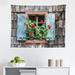 East Urban Home Ambesonne Geraniums Tapestry, Blooming Flowers On Rural House Window w/ Blue Colored Rustic Shutters | 23 H x 28 W in | Wayfair