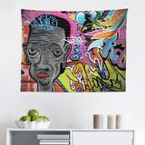 East Urban Home Ambesonne Urban Graffiti Tapestry, Hip Hop Wall Paintings w/ Red Eyed Jaded Man & Old School Tags | 23 H x 28 W in | Wayfair