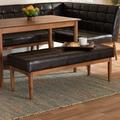 Baxton Studio Sanford Mid-Century Modern Dark Brown Faux Leather & Walnut Brown Finished Wood Dining Bench - Wholesale Interiors BBT8051.11-Dark Brown/Walnut-Bench