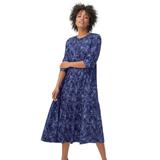 Plus Size Women's Tiered Cotton Midi Dress by ellos in Blue Violet Print (Size 10/12)