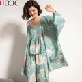 Ensemble de pyjama en coton imprimé fleuri pour femme vêtements de nuit fins longue robe