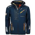 Geographical Norway Royaute Men - Men's Waterproof Softshell Jacket - Outdoor Hooded Jacket - Winter Resistant Tactical Windbreaker Jacket - Outdoor Activities (Navy Blue / Orange L)