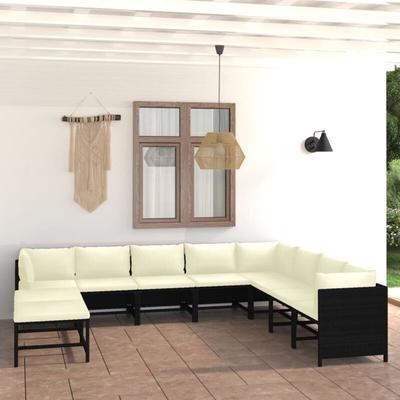 Vidaxl - 11-tlg. Garten-Lounge-Set mit Kissen Poly Rattan Schwarz Image