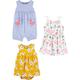 Simple Joys by Carter's Baby Mädchen 3-Pack Romper, Sunsuit and Dress Strampler, Blumen/Flamingo/Meereslebewesen, 6-9 Monate (3er Pack)
