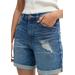 Plus Size Women's Denim Boyfriend Shorts by ellos in Medium Blue Distressed (Size 22)