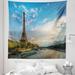 East Urban Home Ambesonne Eiffel Tower Tapestry, Sunset Over Eiffel Tower & Seine River Paris France Nature Scene | 88 H x 88 W in | Wayfair
