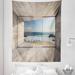 East Urban Home Modern Tapestry, Empty Lounge Area Large Window & View Of Sea Waves Rocks Art | 88 H x 68 W in | Wayfair