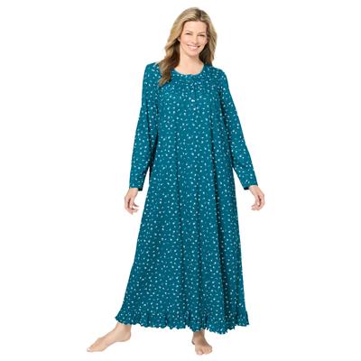 Plus Size Women's Long-Sleeve Gown by Dreams & Co. in Deep Teal Ditsy (Size 3X) Nightgown