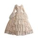Gofodn Dresses for Women UK Plus Size Long Sleeve Elegant Vintage Gothic Court Square Collar Patchwork Bow Party Pleated Dress Beige
