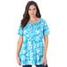 Plus Size Women's Swing Ultimate Tee with Keyhole Back by Roaman's in Ocean Graphic Leaves (Size 3X) Short Sleeve T-Shirt