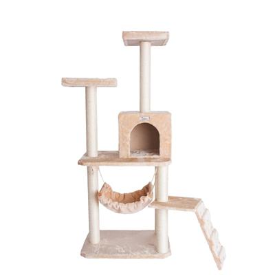 Gleepet Real Wood Cat Tree with Perches, RunnIng Ramp, Condo and Hammock, Beige, 57" H