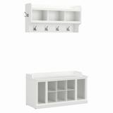 "kathy ireland® Home by Bush Furniture Woodland 40W Shoe Storage Bench with Shelves and Wall Mounted Coat Rack in White Ash - Bush Furniture WDL004WAS "