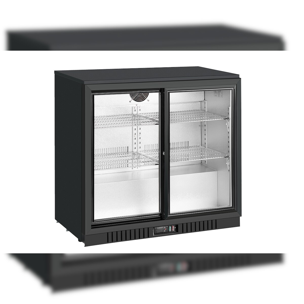 METRO Professional Barkühlschrank GBC3102, Aluminium / Glas, 90 x 52 x 86.5 cm, 198 L, Luftkühlung, mit Schloss, 2-türig, schwarz Image