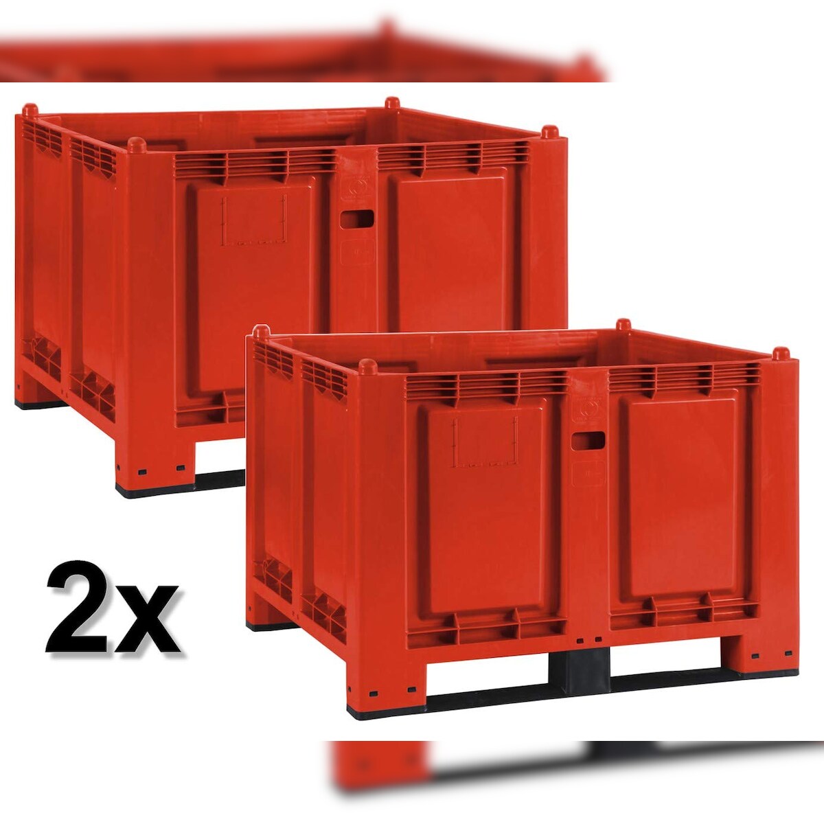 BRB 2x Palettenbox mit 2 Kufen, LxBxH 1200x800x850 mm, rot, geschlossen Image