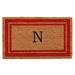 Arlmont & Co. Stortz Monogram Non-Slip Outdoor Door Mat Natural Fiber in Red/White/Brown | Rectangle 2' x 3' | Wayfair