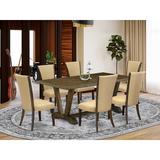 Red Barrel Studio® Contara 7 - Piece Rubberwood Solid Wood Dining Set Wood/Upholstered in Brown | 30" H x 72" L x 40" W | Wayfair