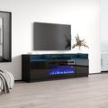 Ivy Bronx Anirudh TV Stand for TVs up to 70" w/ Electric Fireplace Included Wood in Black | 22 H in | Wayfair D4ABBCBB09E444D5AB4955ABD468BACB